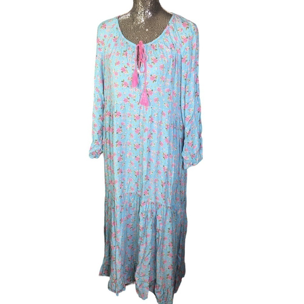 Banditas INDUSTRY of Marseille Maxi Dress Made In Italy Floral Blue Pink OS